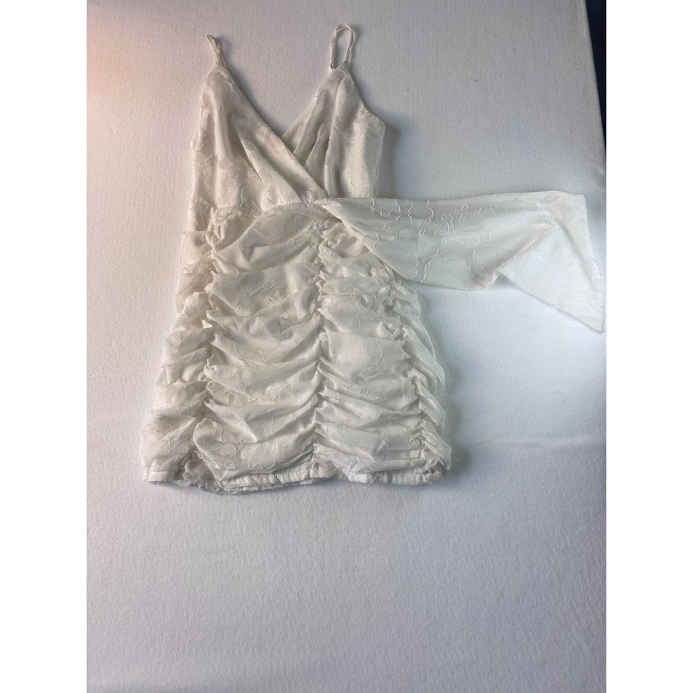 Lulus White Floral Burnout Ruched Mini Dress Formal Bridal Shower Bride Medium - Picture 10 of 16